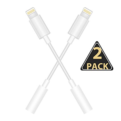Headphone Adapter to 3.5mm earbuds[ 2 Pack ] Jack Adapter Earphone for Apple iPhone 7 and 7 Plus Lightning Connection Converter -White
