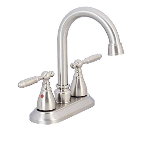 AmazonBasics Traditional Two Handle Bathroom Goose Basin Faucet, 4 Inch, Satin Nickel