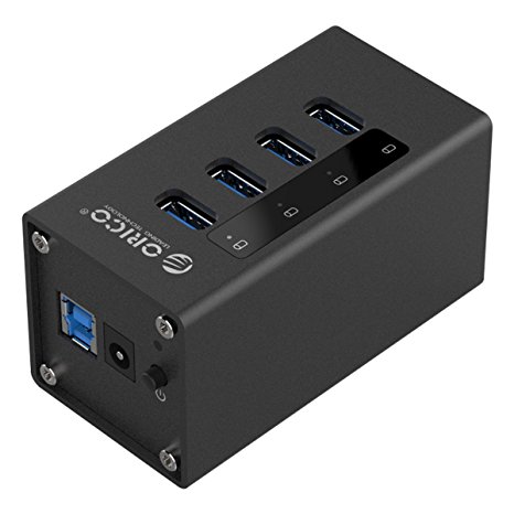ORICO 4 Port Aluminum USB 3.0 HUB with 12V2.5A Power Adapter and 3.3Ft. USB3.0 Date Cable - Black(A3H4)