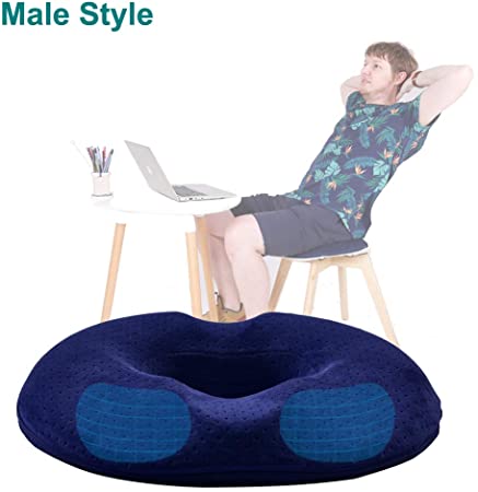 SOMIDE Seat Cushion for Office Chair, Memory Foam Donut Tailbone Pain Relief Cushion for Prostate, Post Surgery and Sciatica Men, Removable Washable Blue