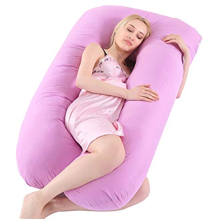 Pregnancy Pillow for Growing Tummy Support Full Body Maternity Pillow with Contoured U-Shape Back Support for Mother with Zipper Removable Cover