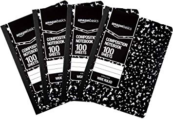 AmazonBasics Wide Ruled Composition Notebook, 100-Sheet, Marble Black, 4-Pack