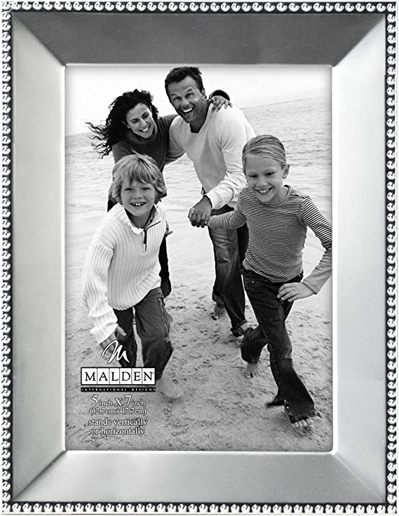 Malden International Designs Marquee Bead Satin Nickel Picture Frame, 5x7, Nickel