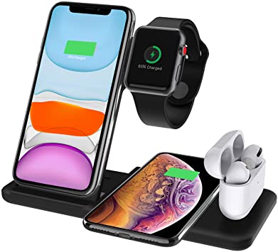 Innens Wireless Charging Station, 4-in-1 Foldable Qi 15W Fast Wireless Charger Dock for Apple iPhone, iWatch Series 5 4 3 2 1, Airpods, Samsung Galaxy S20/Plus/Ultra/S10/S9/Note 9, Buds
