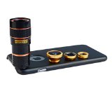 Apexel 4 in 1 Wide Angle Macro  Fisheye  8X Telephoto Lens with Back Case Cover for iPhone 6 Plus Golden