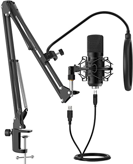 Amcrest USB Microphone for Voice Recordings, Podcasts, Gaming, Online Conferences, Live Streaming, Cardioid Microphone with Boom Arm, Pop-Filter, Shock Mount, AM430-BPS