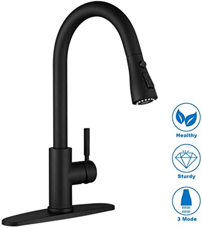 Black Kitchen Faucet, Kitchen Faucets with Pull Down Sprayer WEWE Commercial Stainless Steel Single Handle Single Hole Kitchen Sink Faucet