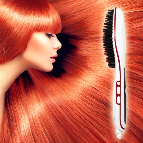 PATENTED Professional Ionic Best Hair Brush Straightener for Styling By Azorro Detangling Straightening Frizz-Free Hair Care With Scalp Massage - LCD Display Ceramic Flat Iron Paddle Brush WHT