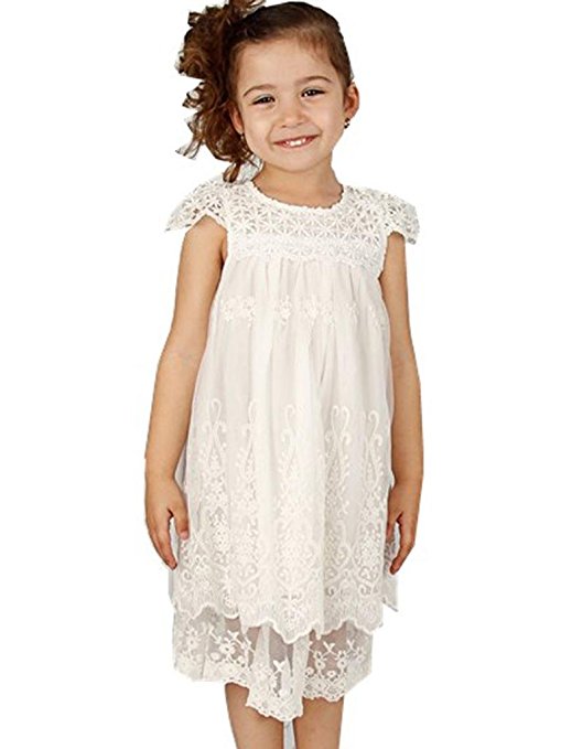 Bow Dream Flower Girl's Dress Vintage Lace Off White