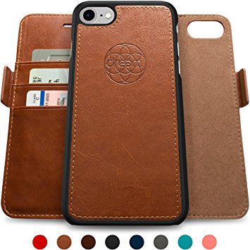 Dreem iPhone 7 Wallet Case with Detachable SlimCase, Fibonacci Luxury Series, Vegan Leather, RFID Protection, 2 Kickstands, Gift Box - Brown