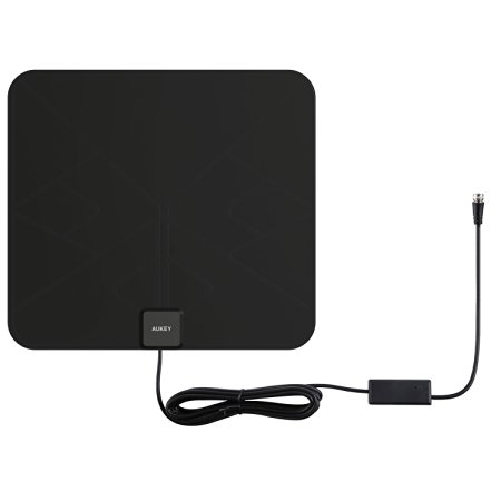 AUKEY HDTV Antenna with Amplifier Signal Booster   Power Supply, 50 Miles Range for TV