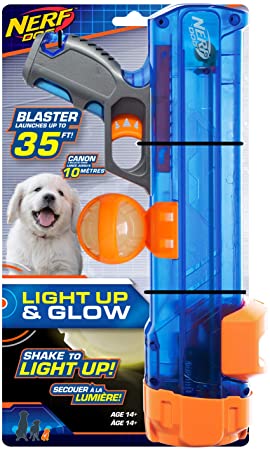 Nerf Dog Small Size Tennis Ball Blaster with LED Ball, Great for Fetch, Hands-Free Reload, Launches up to 50 ft, Single Unit, Includes 1 Nerf Ball