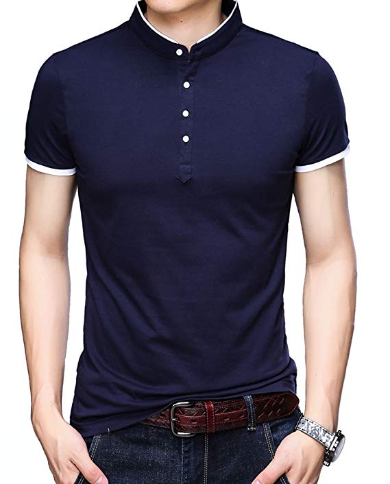 KUYIGO Men’s Casual Slim Fit Pure Color Short Sleeve Polo Fashion T-Shirts