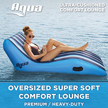 Aqua Ultra Comfort Recliner Lounge, One 1-Person, Heavy Duty, X-Large, Lounge Pool Float, Navy/White Stripe