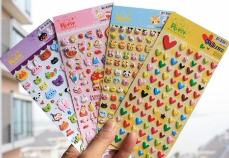 ONOR-Tech 4 Sheets Cute Lovely 3D DIY Decorative Puffy Adhesive Sticker Tape / Kids Craft Scrapbooking Sticker Set for Diary, Album