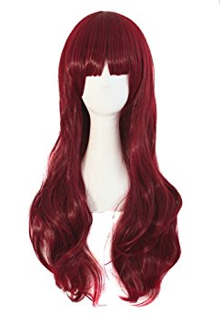 MapofBeauty Wine Red Ladies Long Synthetic Wavy Wigs