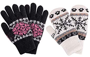 Women's Winter Fair Isle Knit Sherpa Lined Mittens - Set of 2 Pairs