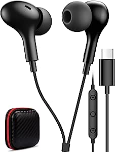 TITACUTE USB C Headphone for Samsung S21 S20 FE Wired Earbuds Magnetic in-Ear Type C Earphone with Microphone Volume Control Bass Stereo Noise Canceling for Galaxy Z Flip 3 Fold Pixel 6 OnePlus Black