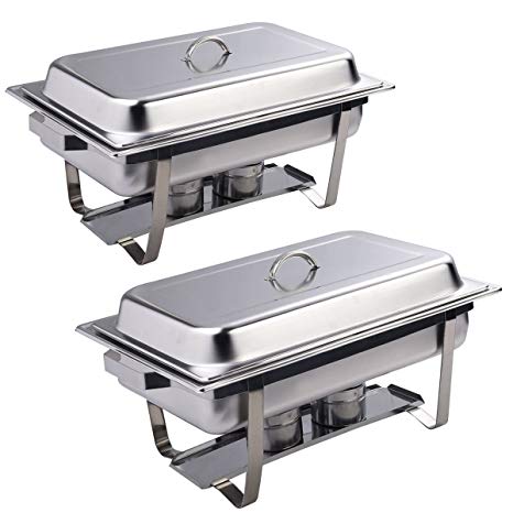 Giantex 2 Pack of 9 Quart Stainless Steel Rectangular Chafing Dish Full Size (9 Quart w/ 2 Half Size Pan)