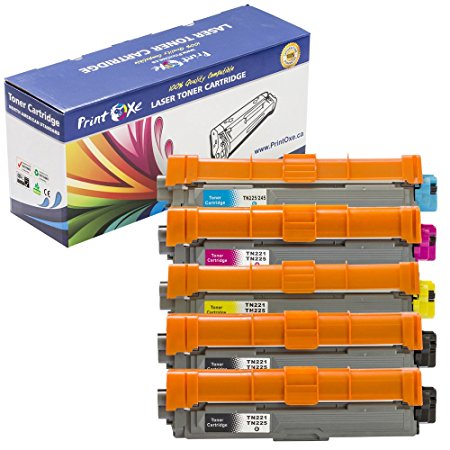 PrintOxe™ Compatible 5 PK for TN-221 & TN-225 Laser Toners (2 Black, 1 Cyan, 1 Magenta, and 1 Yellow) Set   1 Black for TN221 & TN225 for Printer Models: HL-3140CW , HL-3170CDW , MFC-9130CW , MFC-9330 CDW , MFC-9340 CDW ; Exclusively sold by PanContinent