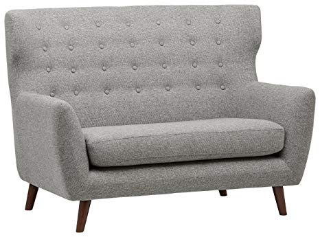 Rivet Hawthorne Mid-Century Tufted Modern Loveseat Settee Sofa, 57"W, Silver