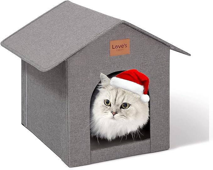 Love's cabin Outdoor Cat House Weatherproof for Winter, Collapsible Warm Cat Houses for Outdoor/Indoor Cats, Feral Cat Shelter with Removable Soft Mat, Easy to Assemble Igloo Dog House for Small Dogs