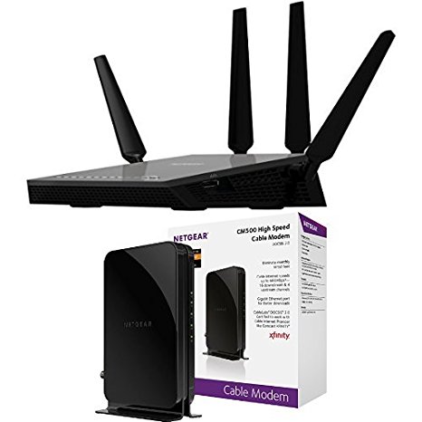 NETGEAR Nighthawk X4 Ultimate Gaming Router - AC2350 4X4 MU-MIMO Dual Band & NETGEAR CM500 (16x4) Cable Modem DOCSIS 3.0 (CM500-100NAS)