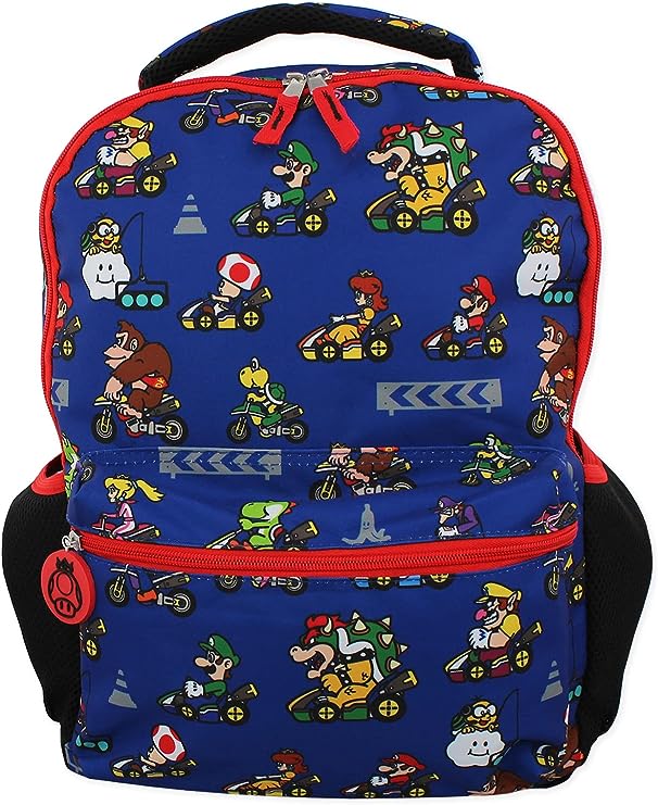 Nintendo Mario Kart Boys Girls Teen 16 Inch School Backpack (Blue, One Size)