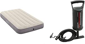 Intex Dura-Beam Series Single High Airbed, Taupe/Grey, One Size & Double Quick High Output Hand Air Pump 29 cm