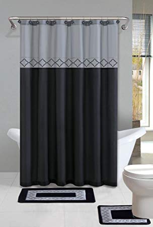 Home Dynamix DB15D-456 Designer Bath Polyester 15-Piece Bathroom Set, Gray/Black