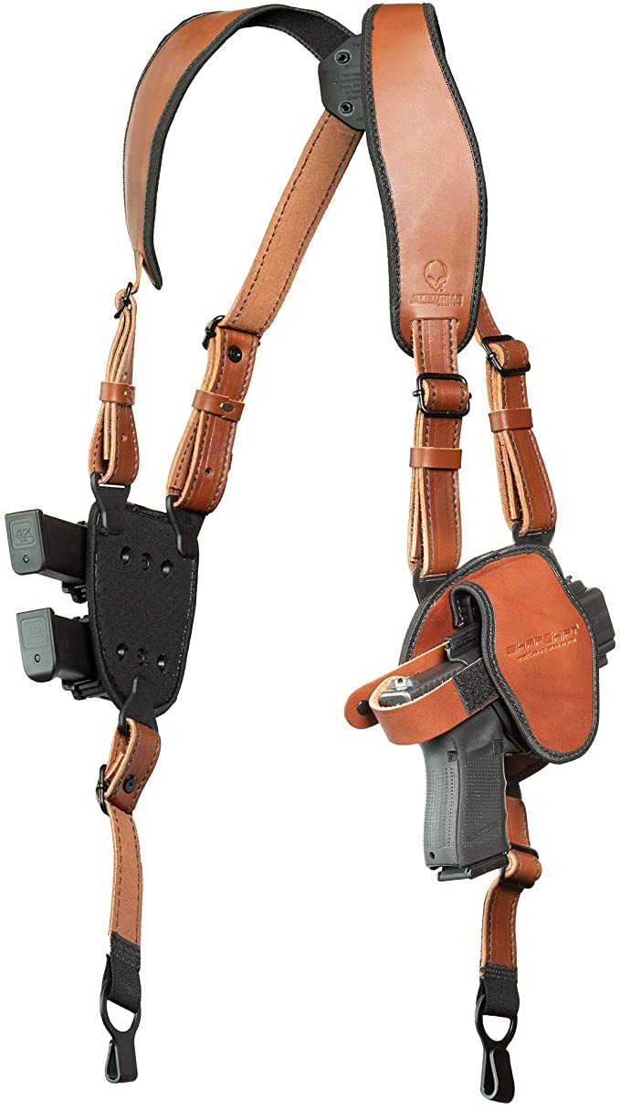 Alien Gear ShapeShift Shoulder Holster (Brown Leather) for Concealed or Open Carry - Custom Fit to Your Gun (Select Pistol Size) - Right or Left Hand - Made in The USA