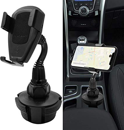 Cup Holder Phone Mount, Macally Gravity Car Cell Phone Cup Holder with Universal Adjustable Cup Base with Flexible Neck for iPhone 11 Pro XR XS Max X 8 7 Plus Samsung S10  Note 9 S8 Plus S7, etc.