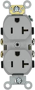 Leviton CR20-GY 20-Amp, 125-Volt, Narrow Body Duplex Receptacle, Straight Blade, Commercial Grade, Self Grounding, 10-Pack, Gray, 10 Piece