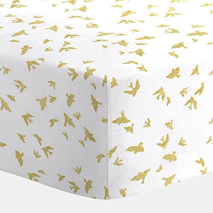 Carousel Designs White and Gold Birds Crib Sheet
