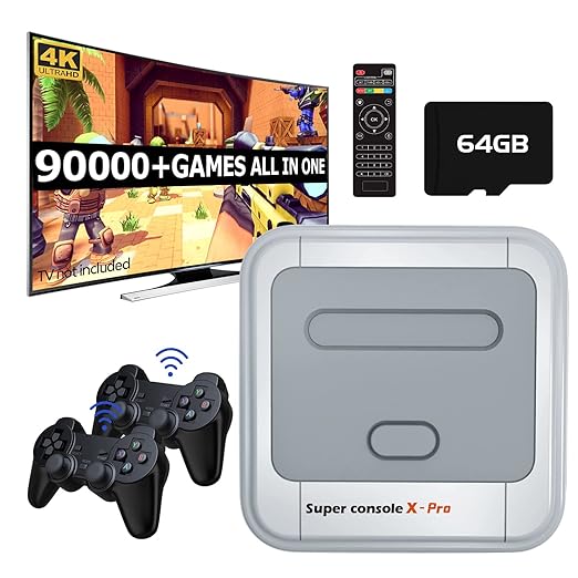 Kinhank Super Console X Pro,Retro Classic Video Game Consoles,Built in 90,000  Games,Emulators for 4K TV HD/AV Output,with Dual Wireless 2.4G Controllers,Support WiFi/LAN,Up to 5 Players