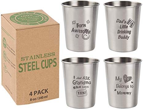 kilofly 4 Pack 8 oz Tumbler Premium Stainless Steel Cups Metal Drinking Glasses