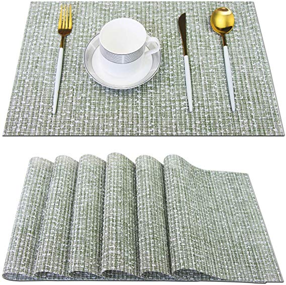 pigchcy Elegant Placemats Blended Woven Heat-Resistant Placemats Washable Easy to Clean Table Mats for Dining Room and Decorate (6pcs, Emerald Green)