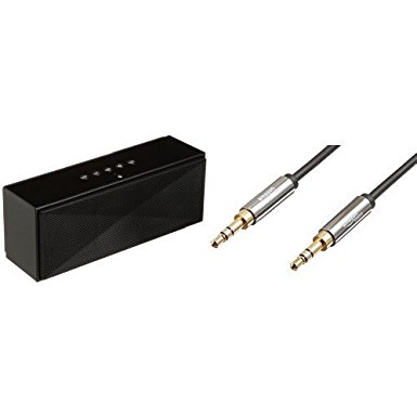 AmazonBasics Portable Bluetooth Speaker (Black) and 3.5mm Male to Male Stereo Audio Cable (2 Feet) Set