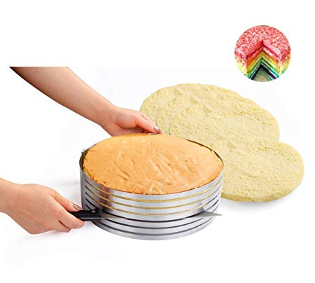 7 Layer Cake Slicer for Cutting Cakes Evenly - Premium Stainless Steel Ring with Adjustable Diameter - Great Mould Slicing Cake Kit by Somine