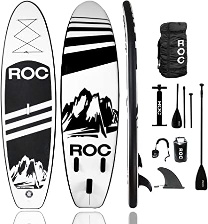 Roc Inflatable Stand Up Paddle Boards W Free Premium SUP Accessories & Backpack, Non-Slip Deck Bonus Waterproof Bag, Leash, Paddle and Hand Pump