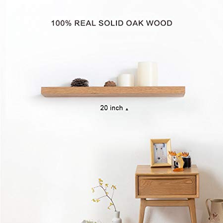 INMAN Floating Shelves Display Wooden Wall Mount Ledge Shelf Picture Record/Album Photo Ledge Small Hanging Kids Wall Bookshelf for Bedroom Kitchen Office Home Décor (Oak, 20"(Basic))