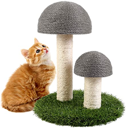 Odoland Cat Scratching Post - Mushroom Natural Durable Sisal Board Scratcher for Kitty’s Health and Good Behavior, Furniture Scratch Deterrent Accessories for Cats Gray