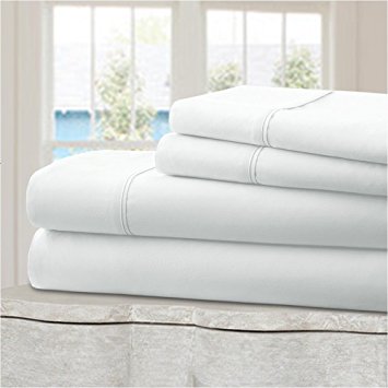Mellanni 100% Cotton Bed Sheet Set - 300 Thread Count Percale - Deep Pocket - Quality Luxury Bedding - 4 Piece (Full, White)