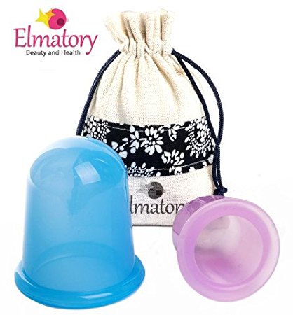 Elmatory Upgraded Medical grade silicone Anti Cellulite Cup 2pcs Cupping Therapy Set for Cellulite Body, Body Massage Vacuum cups. [1 Large Blue Cup   1 Medium Purple Cup]