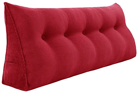 WOWMAX Triangular Reading Pillow Large Bolster Headboard Backrest Positioning Support Wedge Pillow for Day Bed Bunk Bed with Removable Cover (59x8x20inch, Red)