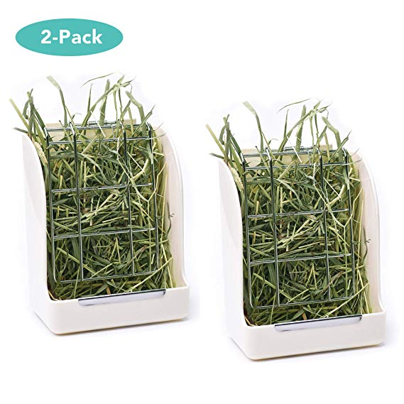 CalPalmy (Upgraded 2-Pack) Hay Feeder/Rack - Ideal for Rabbit/Chinchilla/Guinea Pig - Keeps Grass Clean & Fresh/Non-Toxic, BPA Free Plastic/Minimizing Waste/Mess