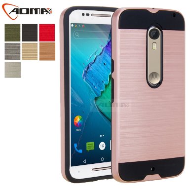 Moto X Style Case, Moto X Pure Edition Case, Aomax@ Anti-Shock Brushed Metal Texture , TPU & PC Dual Layer Hybrid Non-slip Protective Case For Moto X Pure Edition & Moto X Style (VLS Armor Rose Gold)