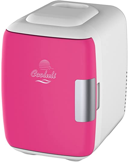 Cooluli Mini Fridge Electric Cooler and Warmer (4 Liter / 6 Can): AC/DC Portable Thermoelectric System w/Exclusive On the Go USB Power Bank Option (Fuchsia)