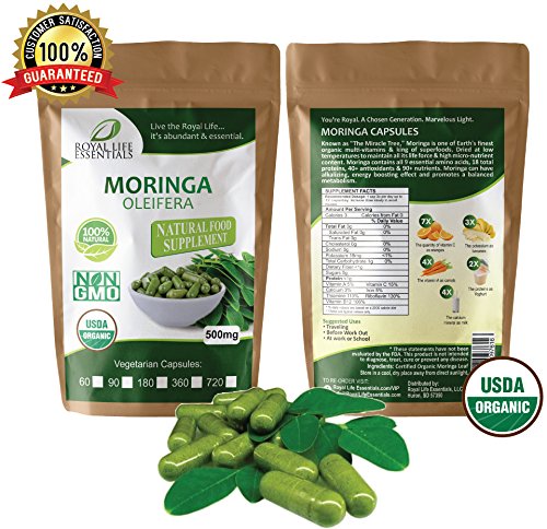 Moringa Oleifera Leaf Powder Organic (90) Capsules - multivitamin, minerals, antioxidants, 9 essential amino acids, helps metabolism, detox liver supplement a natural raw herbal cleanse superfood