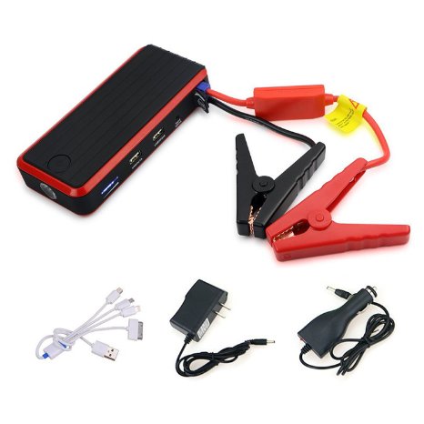 [5.0L Gasoline, 3.0L Diesel Max] Arteck Car Jump Starter Auto Battery Charger and 12000mAh Portable External Battery Charger Car Jumper for Automotive, Motorcycle, Tractor, Boat, Laptop, Smart Phone and Others with Adaptors, Clamps, LED Flashlight, 12V Output and 400A Peak Current